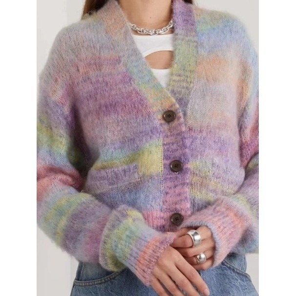 Re/Done 90s Cropped Oversized Cardigan Purple Space Dye Cost $450 Rainbow Mohair